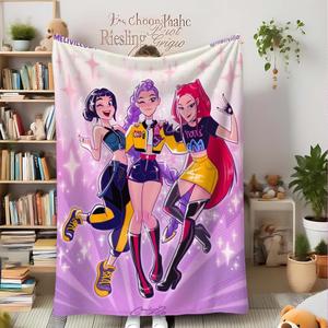 k-pop demon hunter flannel blanket set, soft multi-purpose printed throw for sofa bed office home decor, perfect gift for kpop fans