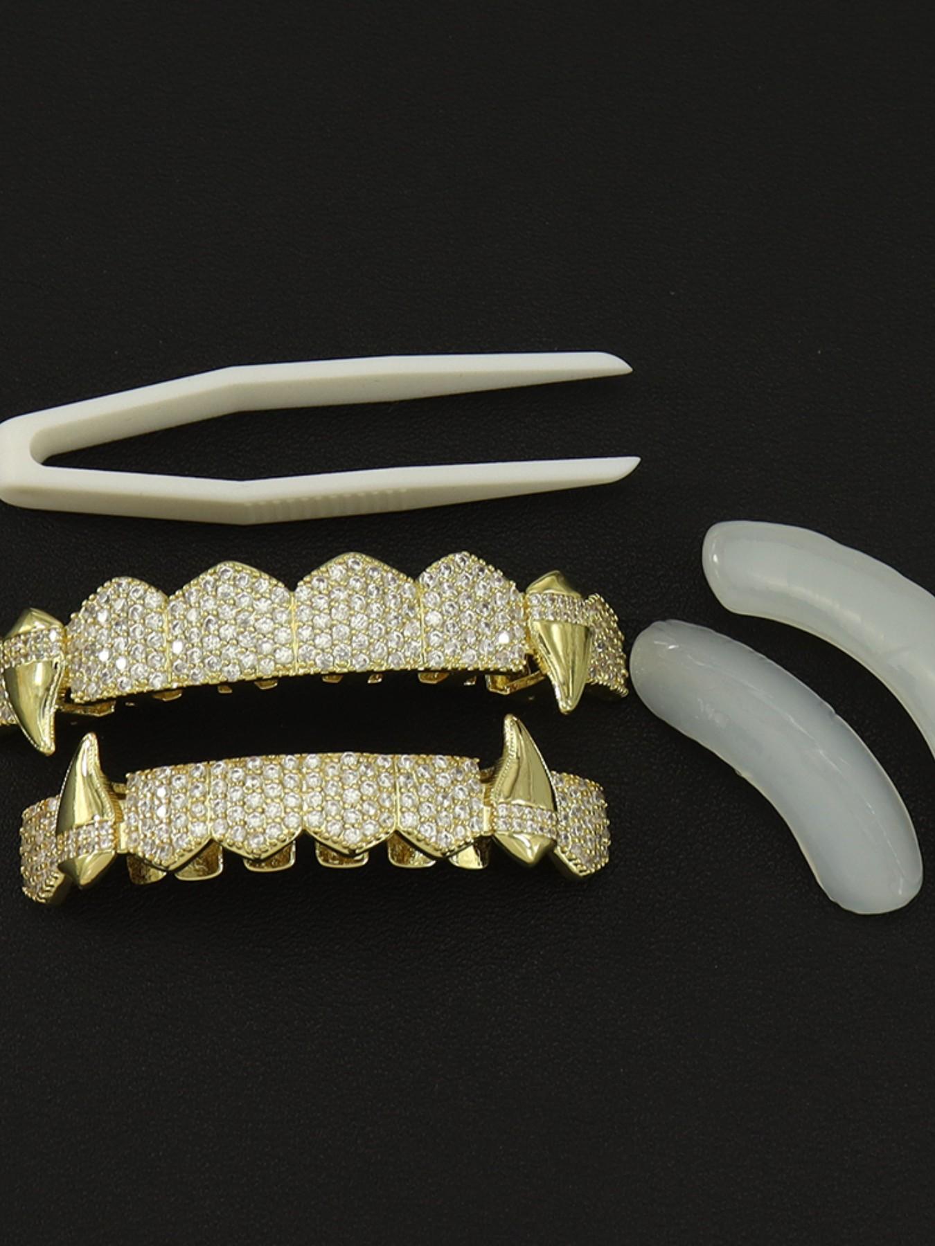 Hip-Hop Fashion Sharp Tooth Tiger Tooth Copper Micro-Set Zircon Decorative Shiny Stage Props, Nightclub Party Jewelry, Halloween Gift