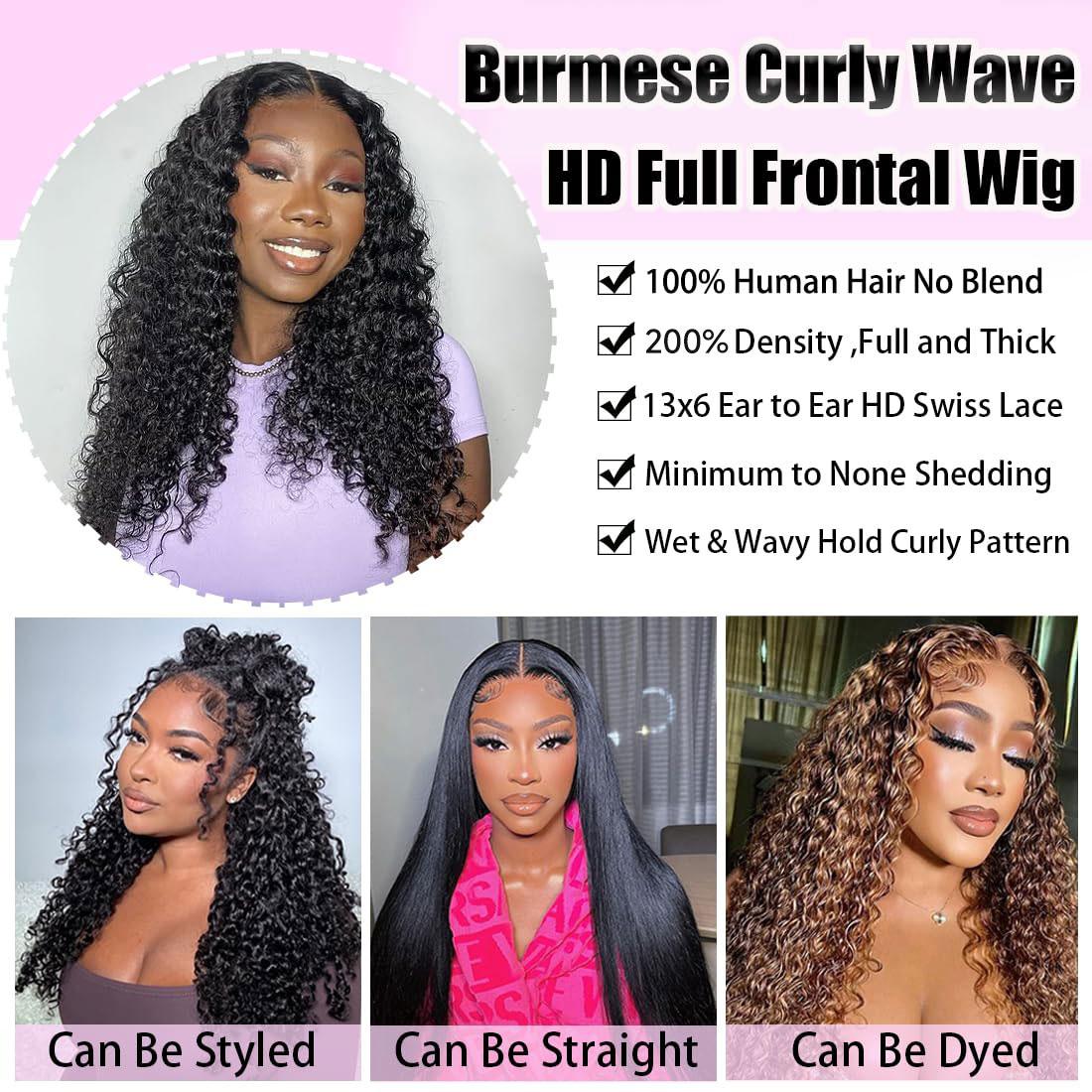 Lalula Burmese Curly 13x6 HD Lace Frontal Wigs Kinky Curly Pre Plucked 200 Density Human Hair for Women Lace Frontal Wigs Human Hair with Baby Hair