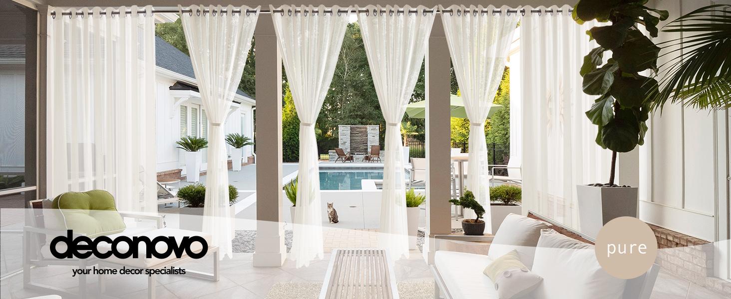 Deconovo Faux Linen Outdoor Curtains (2 Panels) for Patio Waterproof -  Grommet Sheer Outdoor Curtains for Pergola, Porch, Deck, Gazebo