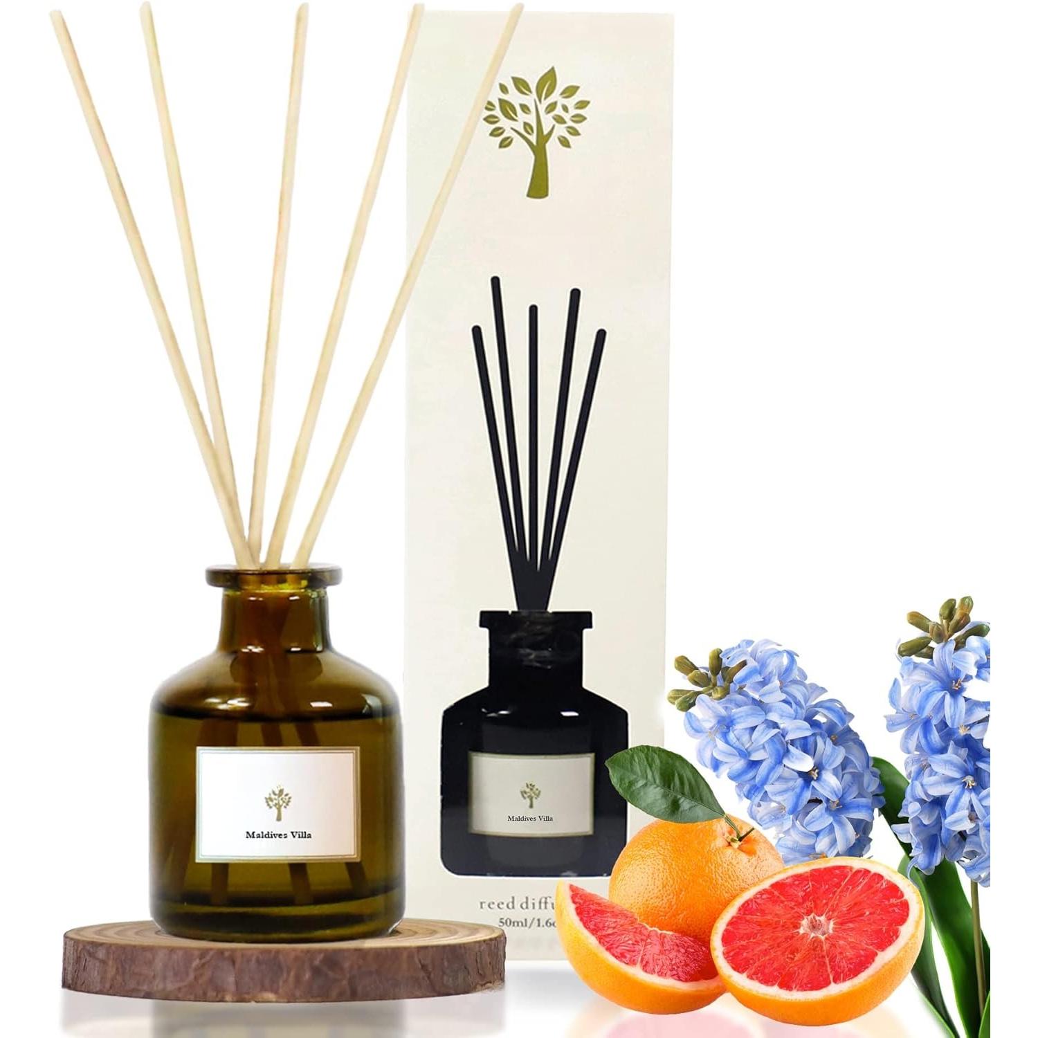 Maldives Villa/Inspired by Marriott Hotel Reed Diffuser for  | Citrusy Grapefruit, / Breeze/Sandalwood Oil Reed Diffuser Set & Reed Diffuser Sticks |  Decor Scent Diffuser