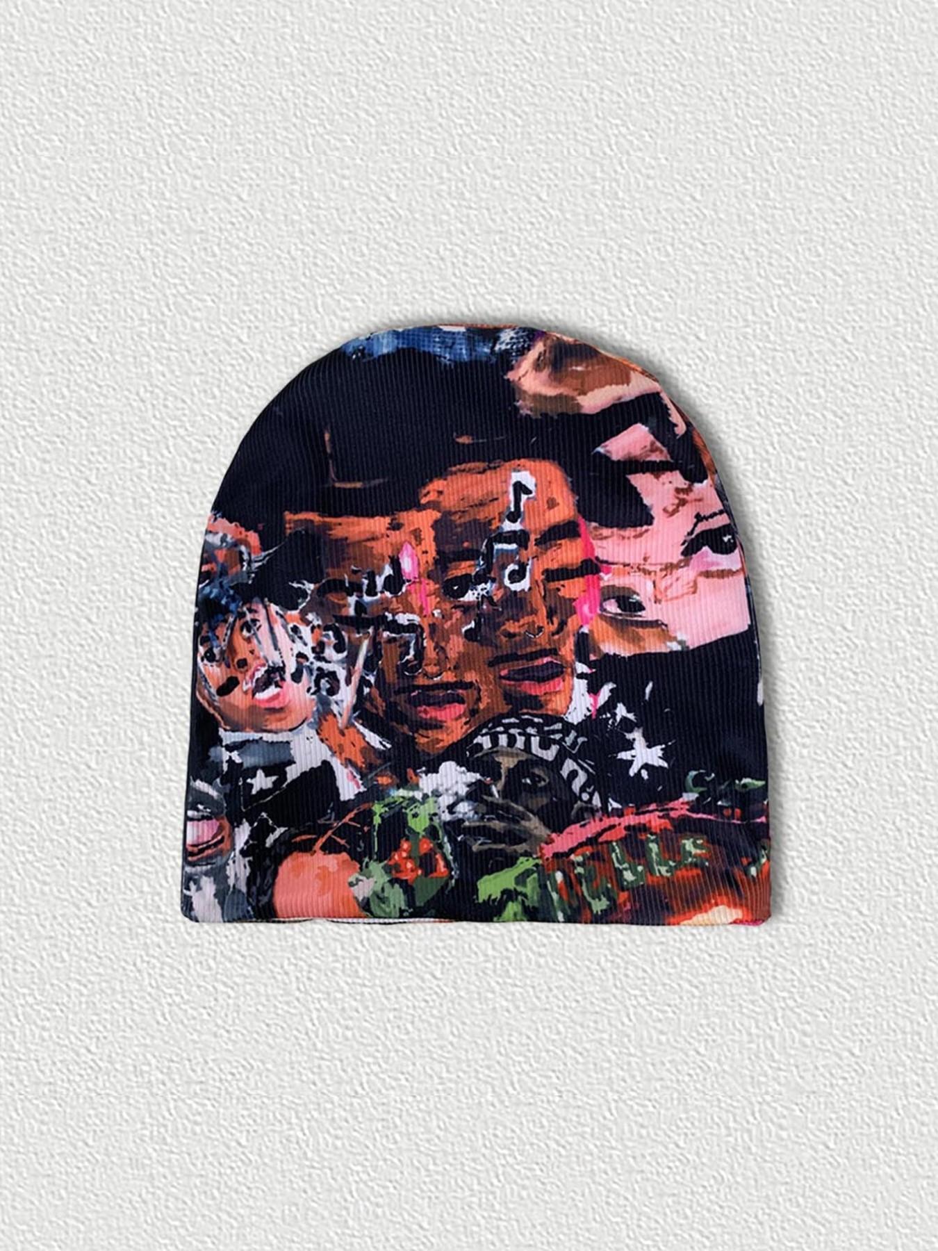Unisex Abstract Print Skull Beanie Hat, Unique Casual Street Style, Slim-Fitting, Geometric Pattern, All Seasons, Hip-Hop Culture, Artistic, Stylish, Urban Fashion
