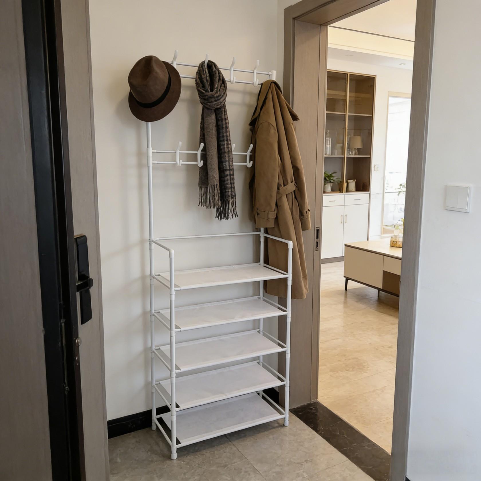 Door Back Hat Rack and Shoe Rack Combo, Five-Tier Hat Rack with Shoe Rack, Steel, /, Home Storage Organizer