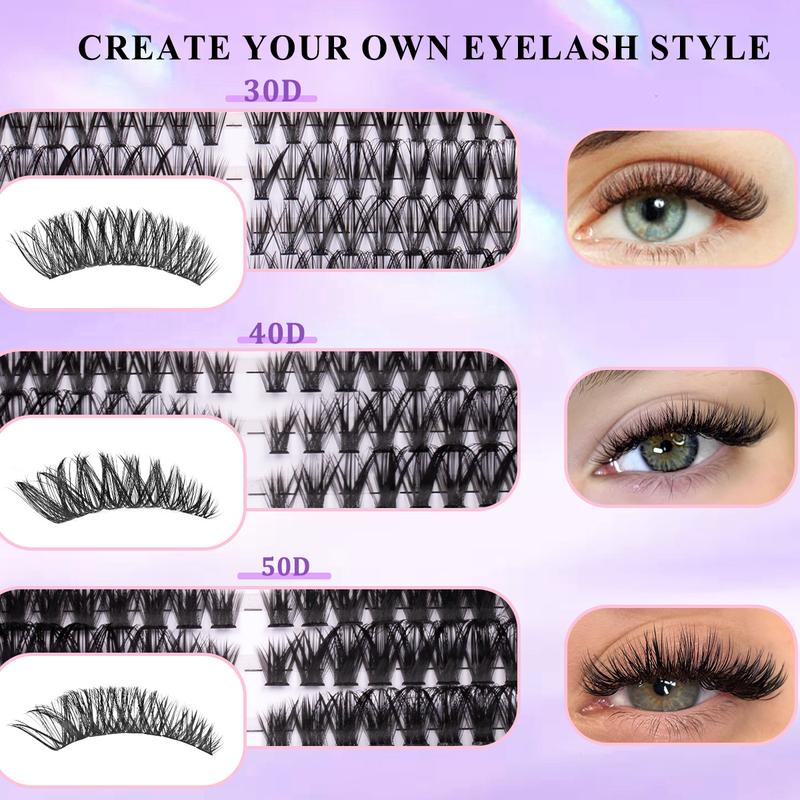 Eyelash Cluster Kit, D Curl Volume Cluster Lashes, Fluffy Eyelash Clusters, Dense Long Curled DIY Lash Extension Set, Multiple Lengths, Includes Bond & Seal, Lash Remover, Tweezers & Brush