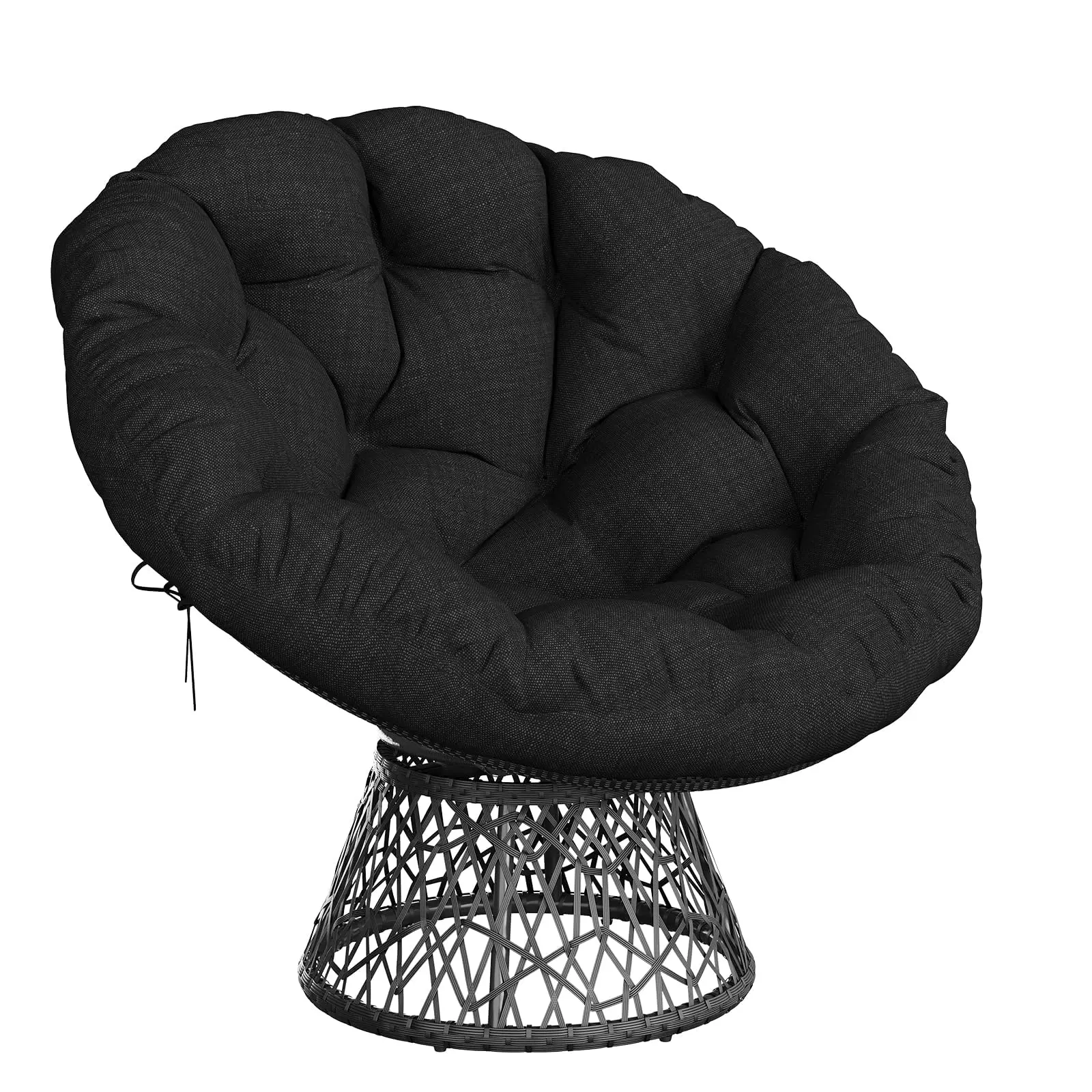Sedia ergonomica Papasan in vimini con morbido cuscino in tessuto a densità spessa, telaio in acciaio ad alta capacità, girevole a 360 gradi per soggiorno, camera da letto, sala lettura, salotto
