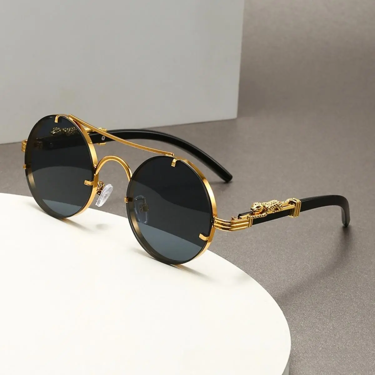 Unisex Retro Round Polarized High Quality Sunglasses - Double Bridge, Wood-Grain Temples, UV Protection Lenses for Driving, Everyday Use, Polarized Sunglasses, Stylish Accessories, Nylon, Daily Wear, Wood Grains, Sunglasses For Women, Men's Sunglasses