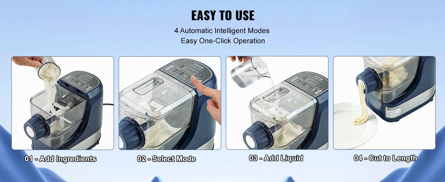 VEVOR Electric Pasta Maker, 150W Automatic Noodle Maker Machine with 8 Pasta Shapes, 4 Intelligent Modes, 500g Flour Capacity Pasta Maker Machine with Measuring Cups, Cleaning Brush for Home Kitchen