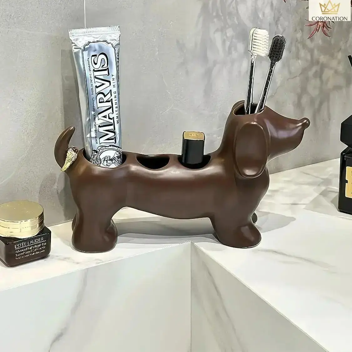 Cute Sausage Dog Toothbrush Holder, 3D Printed Bathroom Organizer, Fun Dog-Shaped Stand for Toothbrushes & Toothpaste, Space-Saving Vanity Counter Storage for Home Bathroom Decor