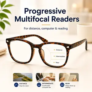 +1.00 All-in-One Progressive Multifocal Readers, Blue Light Filtering Reading Glasses for Computer, Phone, Tablet and Close-Up Reading, Lightweight Tortoise Frame for Daily Wear