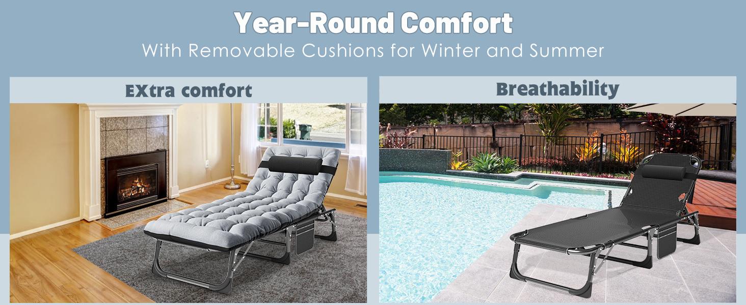 SLSY Portable Folding Camping Cot Bed with 2 Sided Mattress & Pillow, Adjustable 5-Position Folding Lounge Chair, Folding Cot Bed