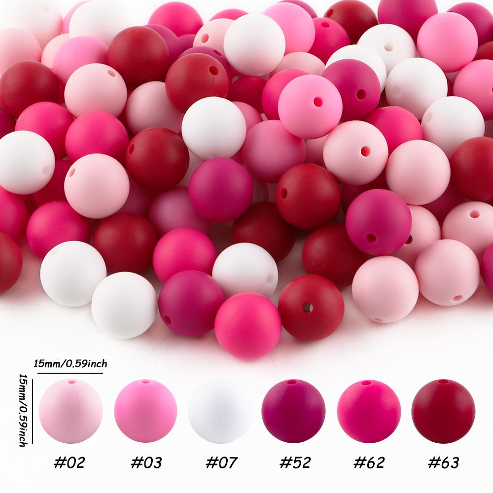 48pcs silicone solid color round beads Bead Assortment in 6 color combinations suitable for DIY bead pens, pendants, keychains, bracelets, necklaces, etc