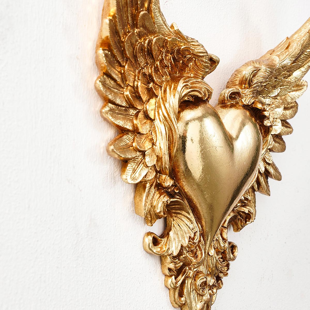 European Gold Resin Heart Wing Wall Hanging Decor, Living Room Entryway Wall Ornament, Contemporary Style, Home Wall Decor, Sofa Background Wall Decoration