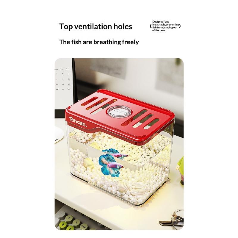 1PC Small Household Fish Tank for Living Room, Desktop Transparent Aquarium, Multifunctional & Decorative Goldfish Bowl with Beautiful Landscape Design, Clear View, Sturdy Structure, Space-Saving, Perfect for Home Office Desktop Decoration and Fish Breedi