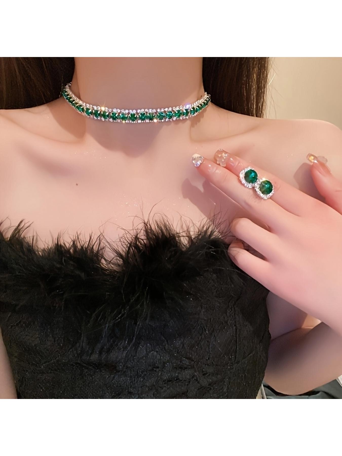 European and American Style Geometric Cubic Zircon Drop Necklace Women's Personalized Versatile Clavicle Chain Fashion Jewelry