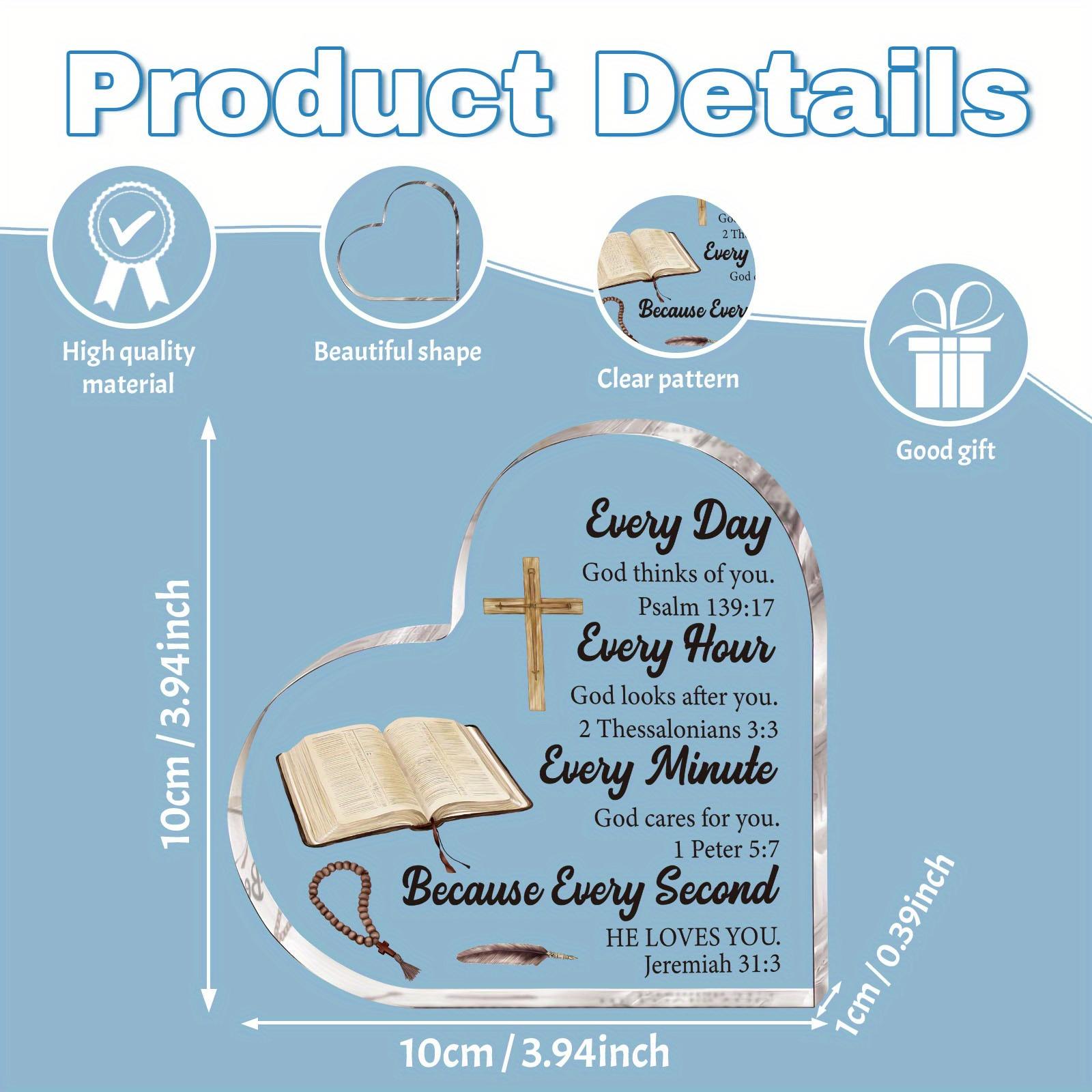 Acrylic Heart Shaped Plaque, 1 Count Bible Verse Pattern Ornament, Home Office Desk Decoration Gift for Pastors Women Daughter Friends Bestie, Acrylic Plaque Sign