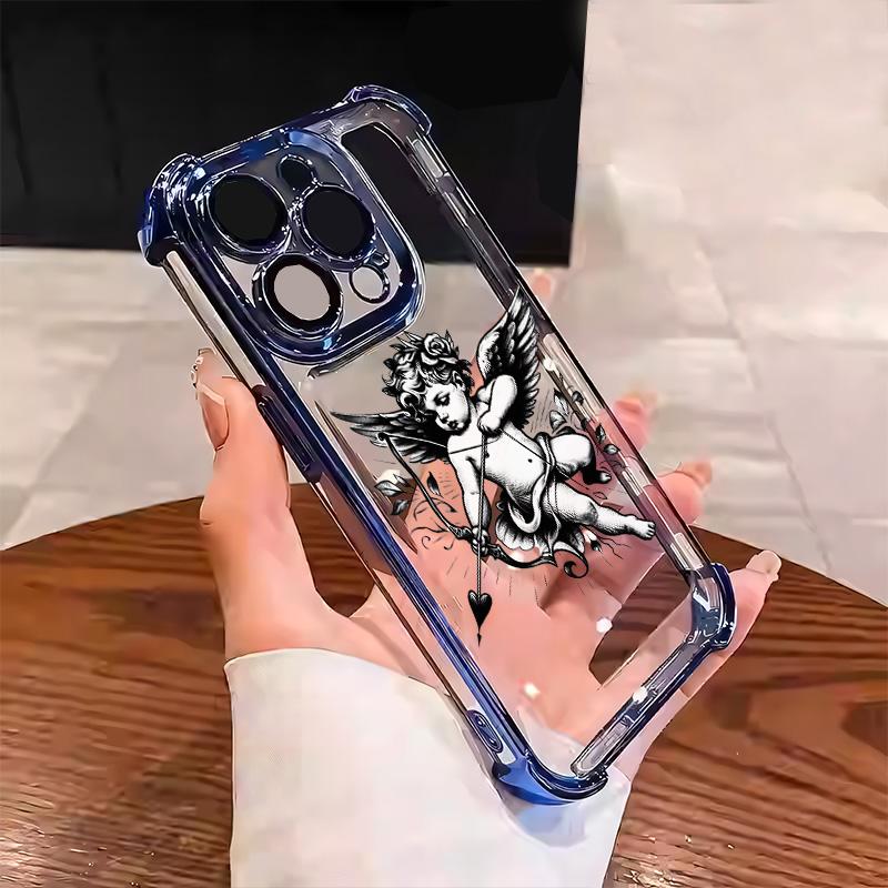 Vintage Cupid iPhone Case Protective Stylish Perfect For Romance Lovers For iPhone 17 16 15 14 13 12 11 PRO PLUS MAX Four Corners Material Anti-drop Transparent Soft Silicone Gift Shockproof Protection Anti-drop Mobile Phone Shell Protective Case L067