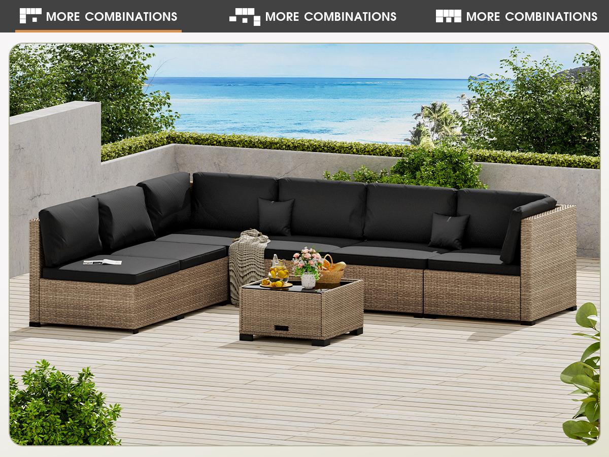 [2/3-Package Shipping] LHBCRAFT 5/7 Pieces Patio Conversation Sofa Set, Outdoor Furniture Set, Outdoor Wicker Sofa & Table, UV Resistan, PE Rattan,Splash-proof,Christmas gift