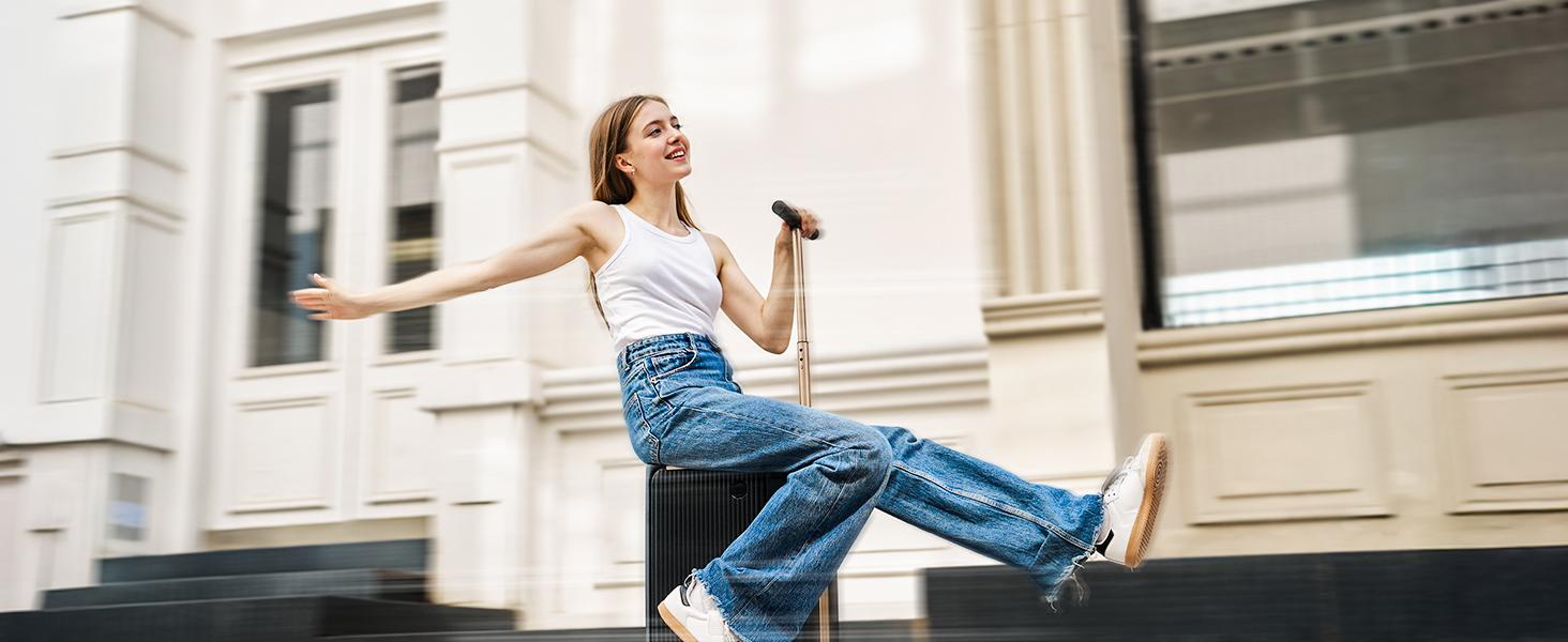 【Flight-Approved】38L Smart Rideable Electric Luggage Scooter - Reinforced Anti-Bend Handle, High-Strength Suspension Wheels & Rust-Resistant