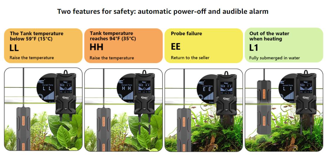 hygger Aquarium Heater, Submersible Fish Tank Heater with Over-Temperature Protection and Automatic Power-Off, Fish Heater with Digital Controller for Freshwater and Saltwater