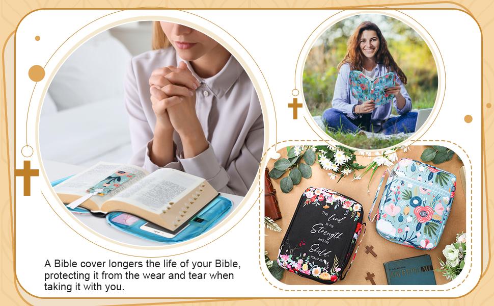 Christmas Gift Bible Case for Women Cute Bible Bag with Floral Patterns and Bible Verses Church Bible Case Bible Study Supplies Prayer Organiser Portable Bible Case for Study Bible, Religious Gifts for Christian, Girls, Mom