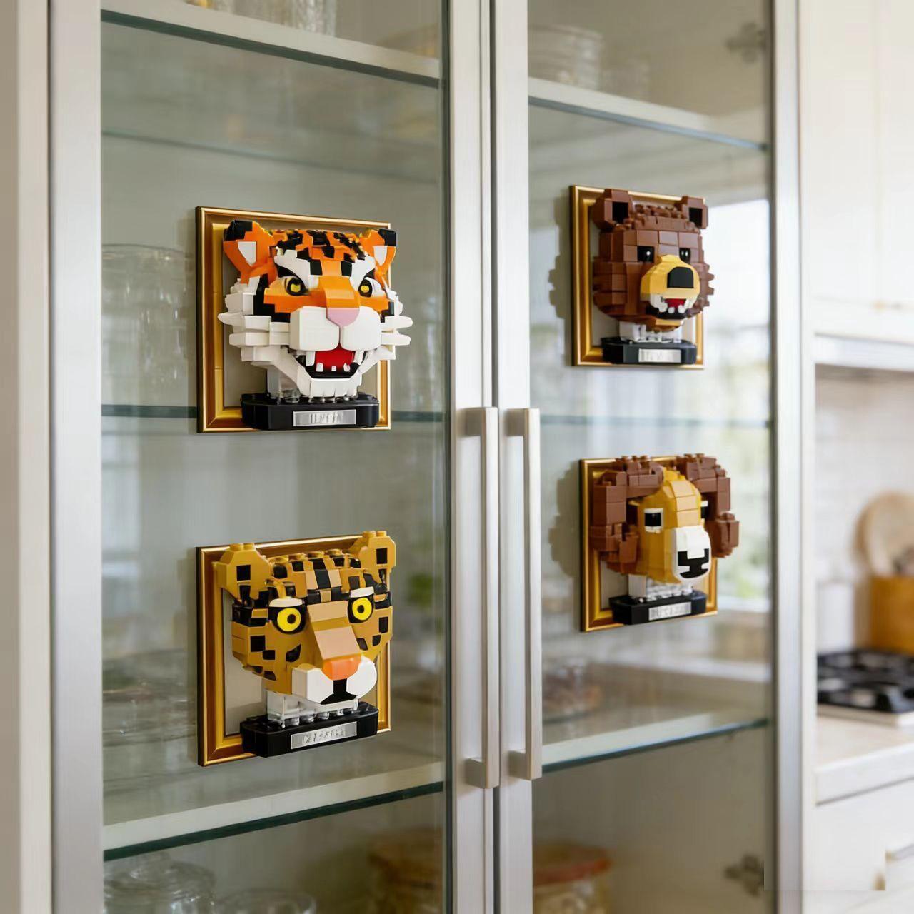 8-Pack DIY Animal Head Block Refrigerator Magnets, New Plastic Suction Cups, Home Creative Decoration, Perfect Holiday Gift