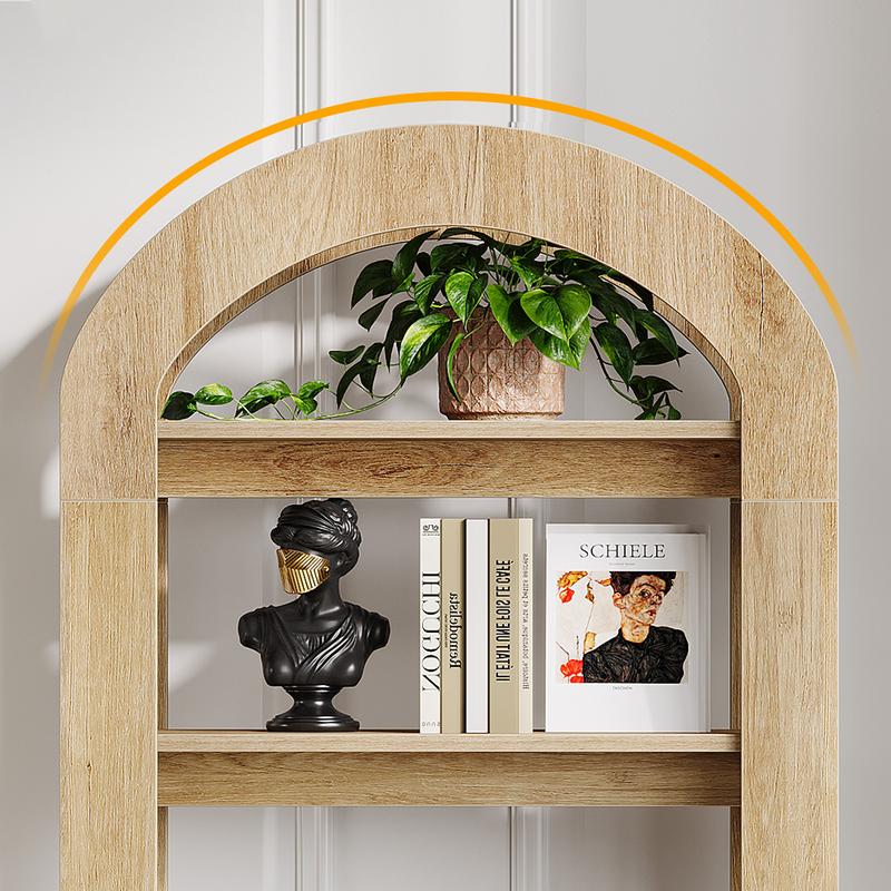 LITTLE TREE 5-Tier Bookshelf, Arch-Shaped Racks, Tall Standing Wooden Bookcase Display Shelf Modern Storage Solution