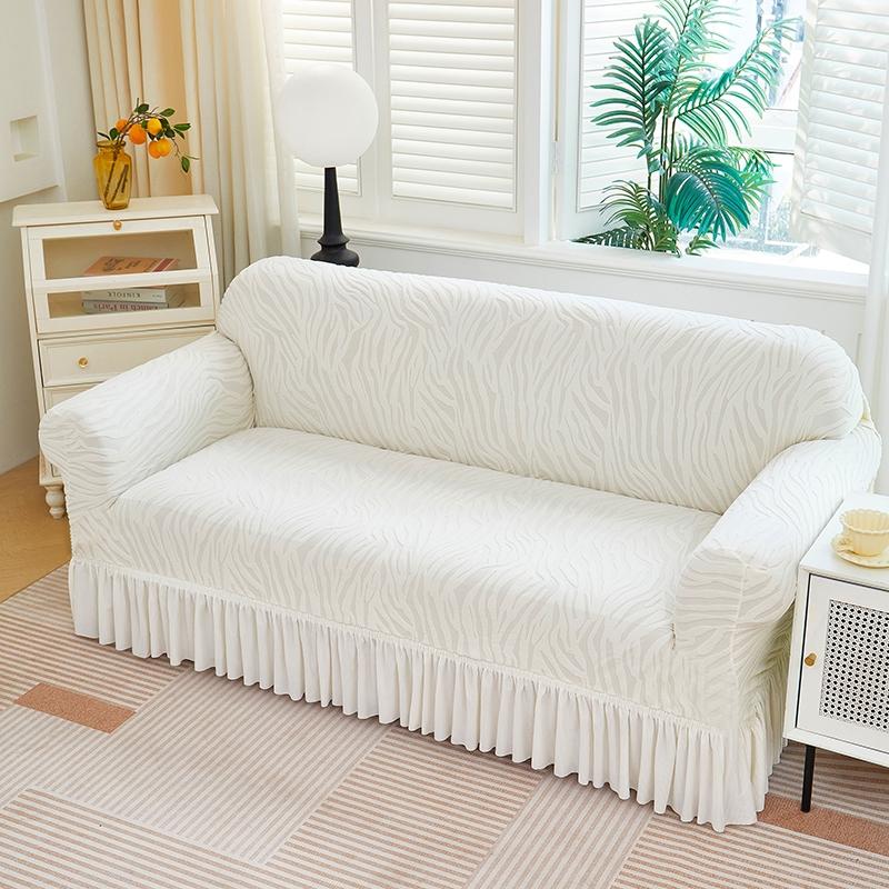 1pc Solid Color Microfiber Water Wave Elastic Stretch Sofa Cover, Elastic Couch Cover, Elastic Sofa Slipcover, Slip Resistant Sofa Protector with Skirt, Easy Care Dust Cover for 1 to 4 Seater Sofas, Home Decoration