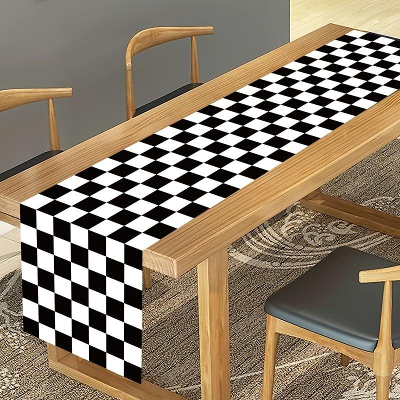 1 piece, racing track fashion table runner, rectangular black and white checkered racing track table runner tablecloth – racing party tablecloth decoration