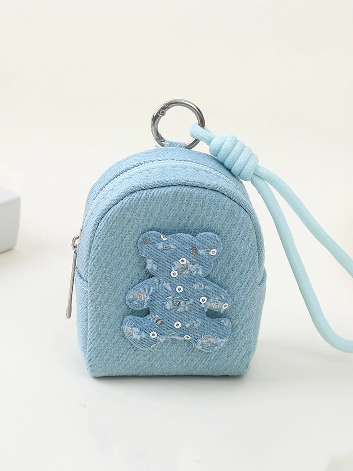 Mini Denim Bear Bag Charm, Cute Tiny Backpack Coin Purse Keychain With Wrist Strap, Bag Charms for Purse & Tote Bag, Small Zipper Pouch Bag Charm Diy Accessory Gift for Girls, Fashion Bag Charms