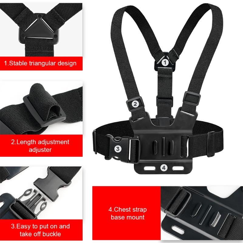 Multi-Functional Adjustable Five-In-One Chest Strap, Versatile Use, Universal Sports Action Camera Phone Clip, Outdoor Cycling Fishing Vlog Mount, Sport Photography Accessory