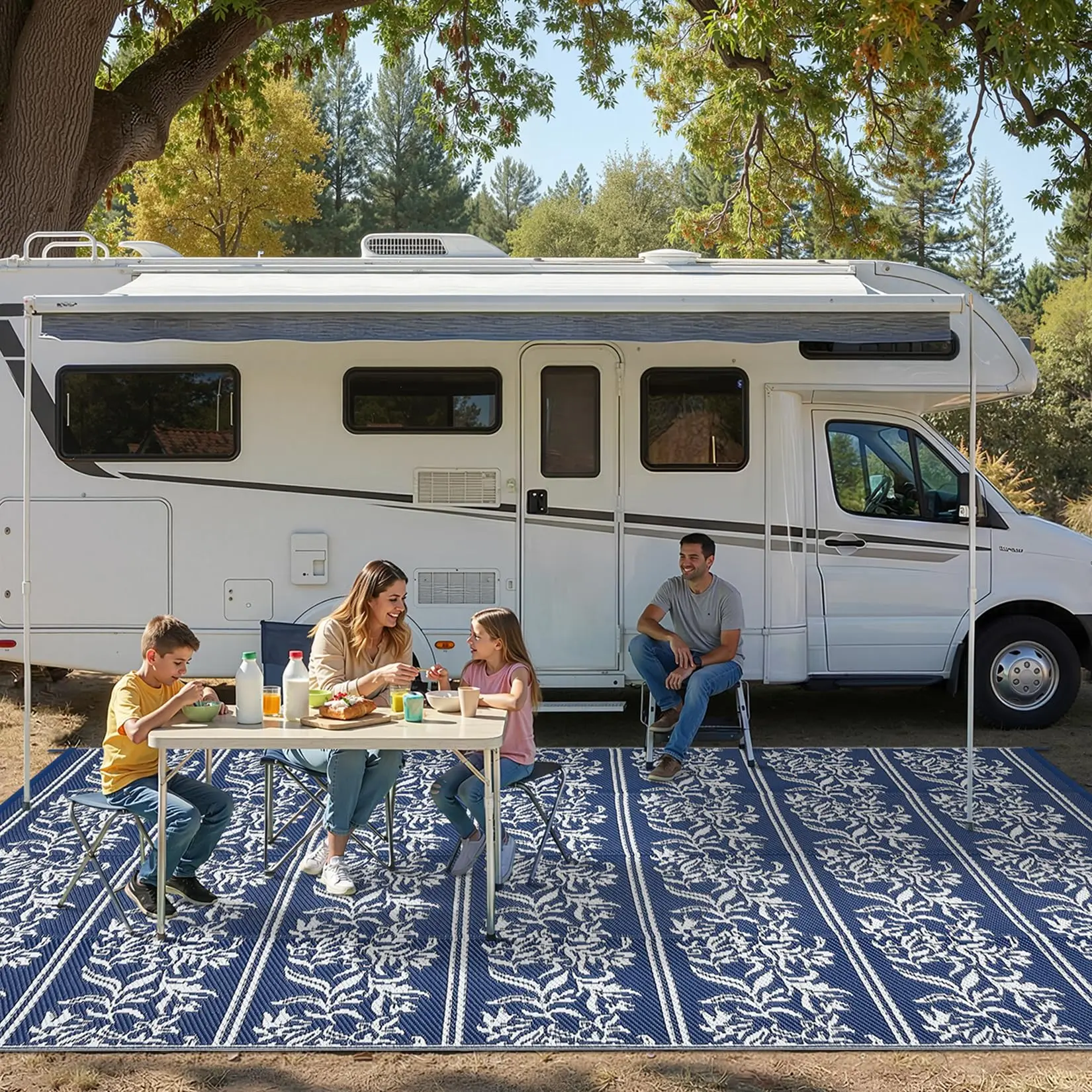 Rectangular Outdoor Rug (9x18"), Impermeable Reversible Camping Gear Picnic Blanket with 4 Stakes & Storage Bag, Outdoor Gear for Balcony, Patio