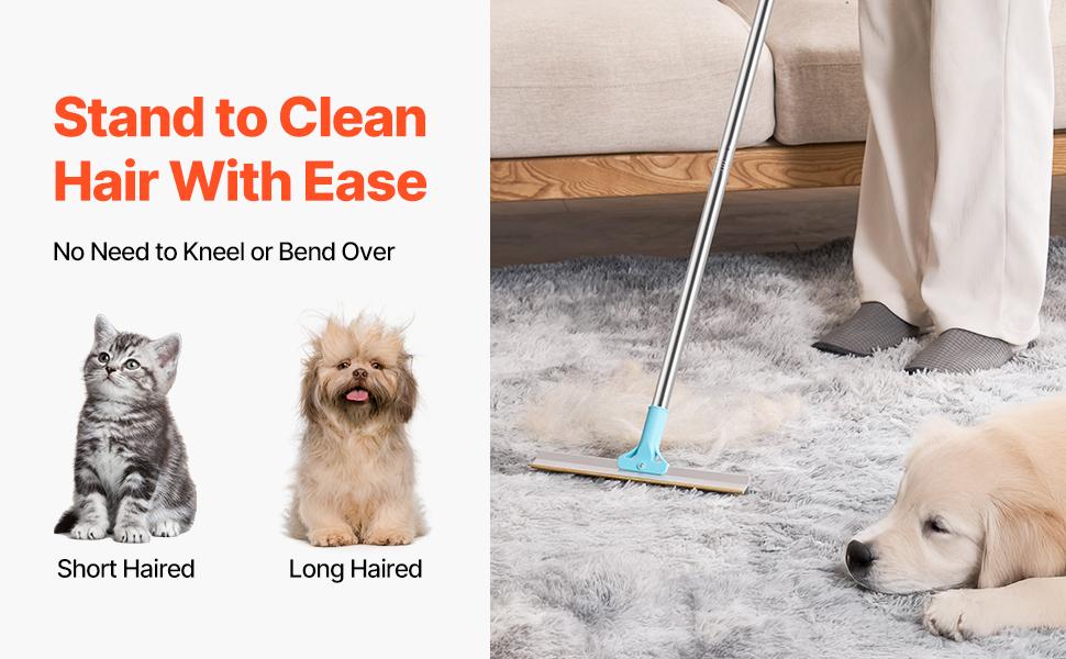 Summervibes VEVOR Pet Hair Carpet Rake, 35.83-55.51 in Adjustable Long Handle Pet Hair Removal Broom, Reusable Advanced Lint Remover Scraper Dog Cat Fur Cleaning, for Carpet Rugs Mats Couch Furniture Cat Tree