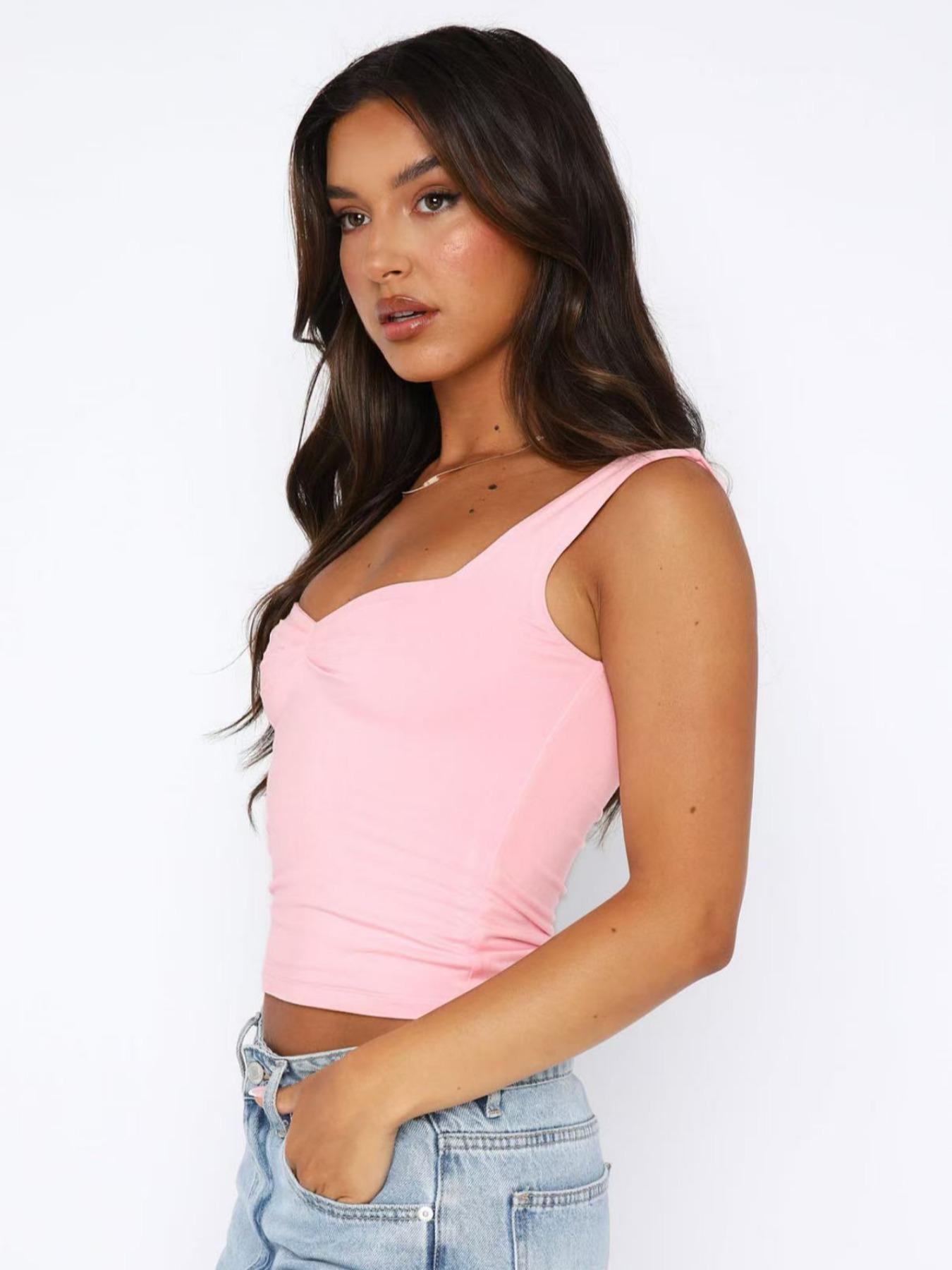 Women's Solid Color Tank Top, Elegant Fashion Casual Sleeveless Top for Daily Outdoor Wear, Women's Top for Summer, Solid Color Vest