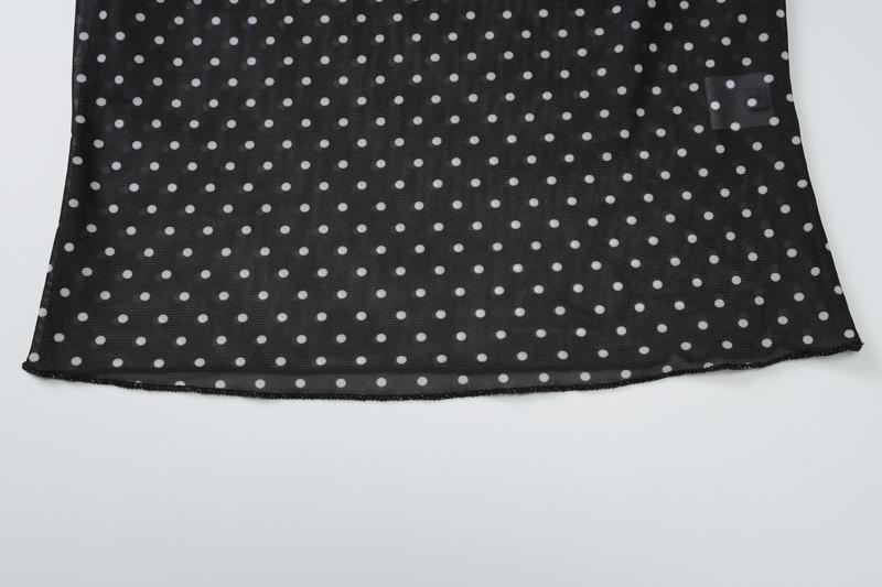 Women Summer Sleeveless Tank Top Long Skirt Polka Dot Mesh Two Piece Set Outfit