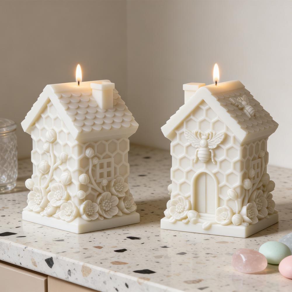 Honeycomb Small House Embossed Flower Candle Mold DIY Honeycomb Hut Shape Multifunctional Aromatherapy Plaster Epoxy Soap Mold Easy To Release Creative Handmade Ornaments