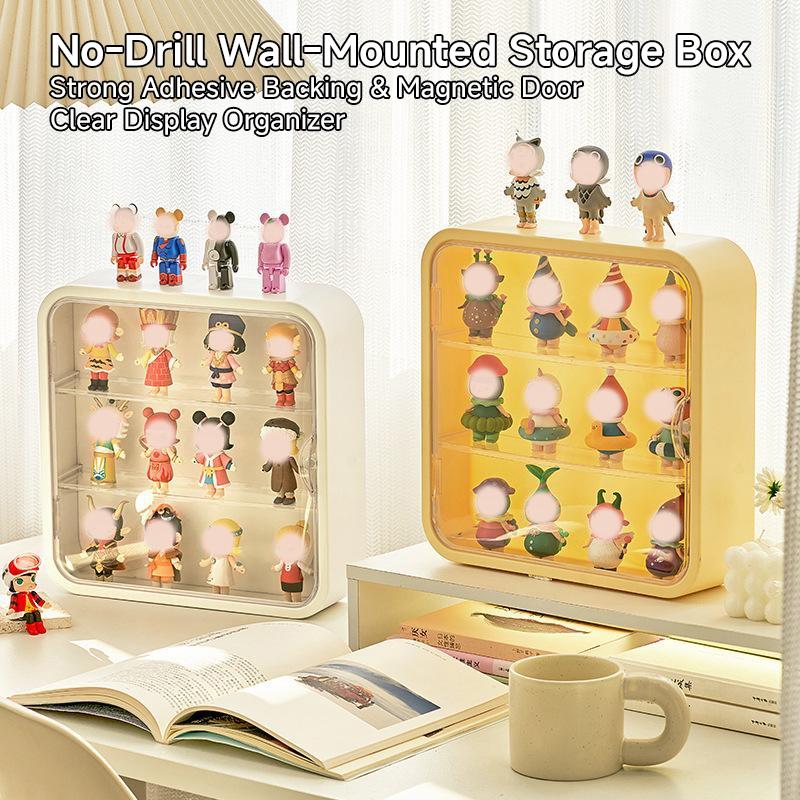 Plush Keychain Display & Storage Box with Magnetic Door, 3-Layer Compartments, No-Drilling Wall Mount, Ideal for Popmart Plush Keychains, Labubu, Skullpanda, DIMOO, HIRONO, MOLLY Collectors, Organizing, Room Accessories