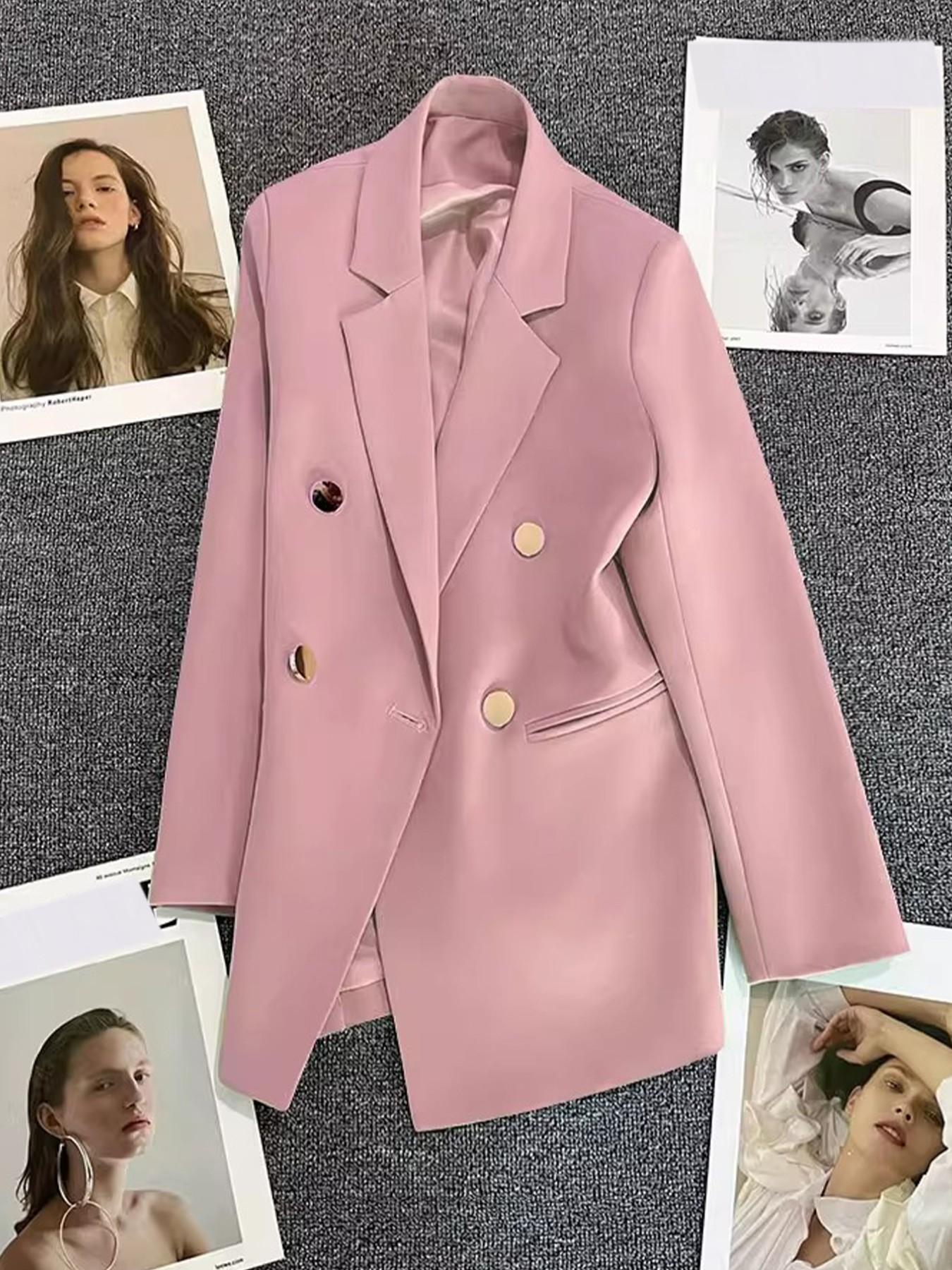Women's Classic Two-Buckle Jacket, Slim-Fitting Long Sleeve, All-Season Plain Design, Versatile for Formal Office & Everyday Casual Wear