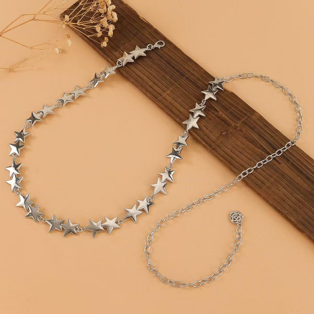 Adjustable Star Metal Chain Waist Belt, Rose Tail Design, Punk Style Fashion Accessory, Unique Hip-Hop Decorative Waistband