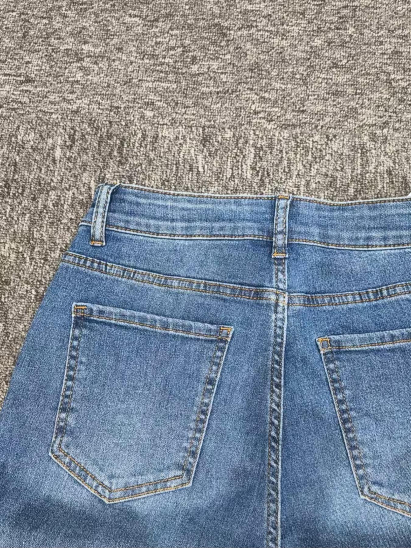 Women's Plain Drawstring Waist Jeans, Casual Fashion Denim Pants for Daily Wear, Ladies Bottoms for Spring & Fall, Casual Denim Trousers