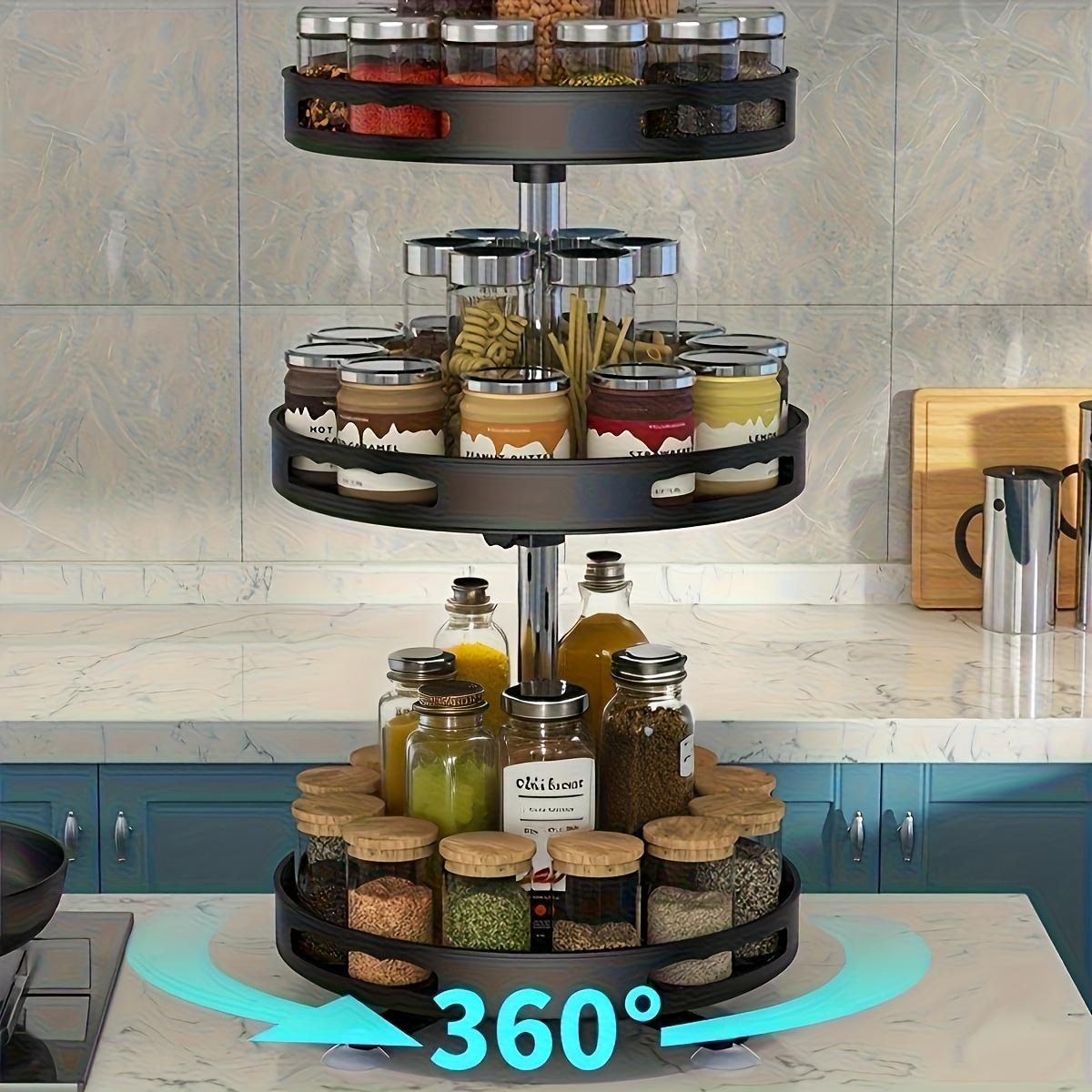 2/3-Tier Multipurpose Rotating Organizer: Space-Saving Kitchen Storage for Tableware, Makeup, and Spices - Non-Slip, Adjustable Height, and Metal Construction Adjustable Metal Racks