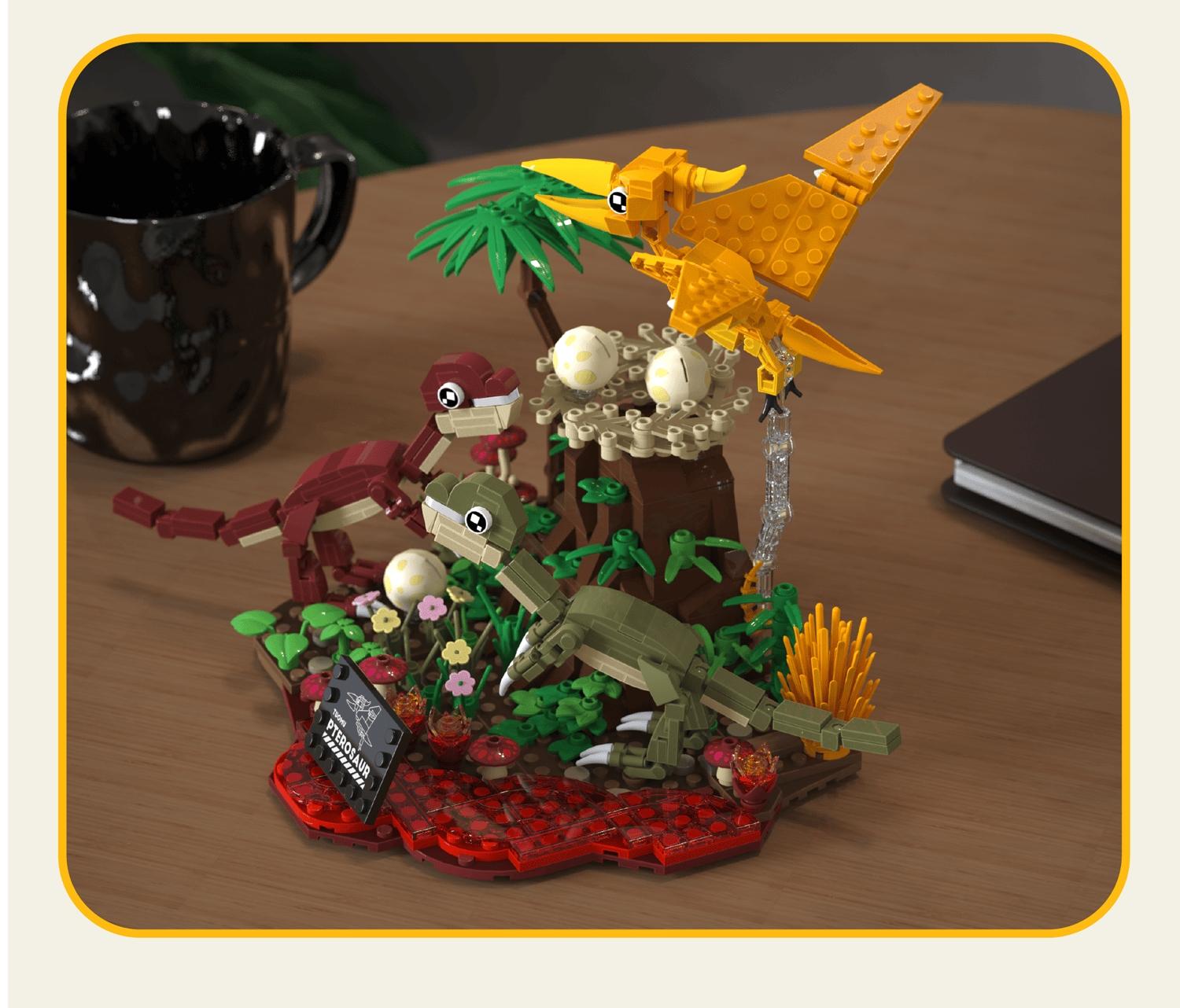 Dinosaur World Building Set, Pterosaur Bird Model DIY Creative Toy, Mini Brick Scene, Desk Decor, Fun Assembly Hobby, Gift for All Ages