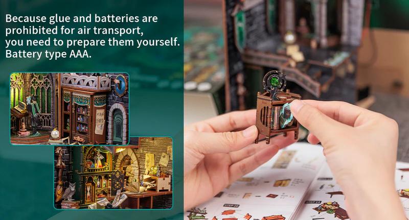 CUTEBEE Darkness Common Room DIY 3D Book Nook Kit  Magic Series Miniature Bookcase with LED Lights Handmade Creative Toy for Teens Adults Holiday Christmas Black Friday Gift Dust Proof Home Decor Magical Ambiance