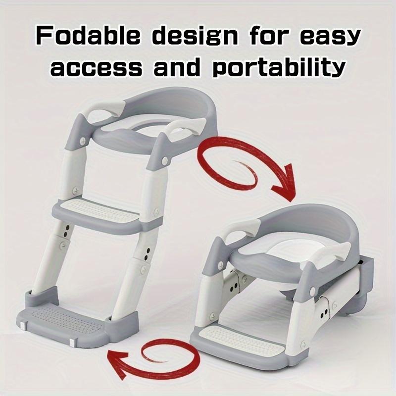 Portable children's toilet training toilet seat set (including step stool) - adjustable folding potty with safety belt, lightweight plastic material, suitable for home, staircase and travel scenes, needs to be assembled (gray model)