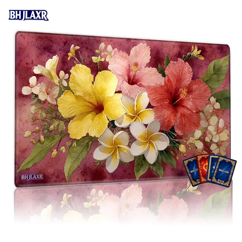 Vibrant Floral Painting Design MTG Playmat - 12x24inch Non-Slip, Perfect for TCG Games, Family Gatherings, Ideal Gift for Card Game Enthusiasts with Rich Textured Aesthetic