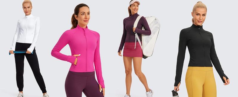 CRZ YOGA Butterluxe Womens Cropped Slim Fit Workout Jackets - Weightless Track Athletic Full Zip Jacket with Thumb Holes CRZ YOGA Butterluxe Womens Cropped Slim Fit Workout Jackets - Weightless Track Athletic Full Zip Jacket with Thumb Holes