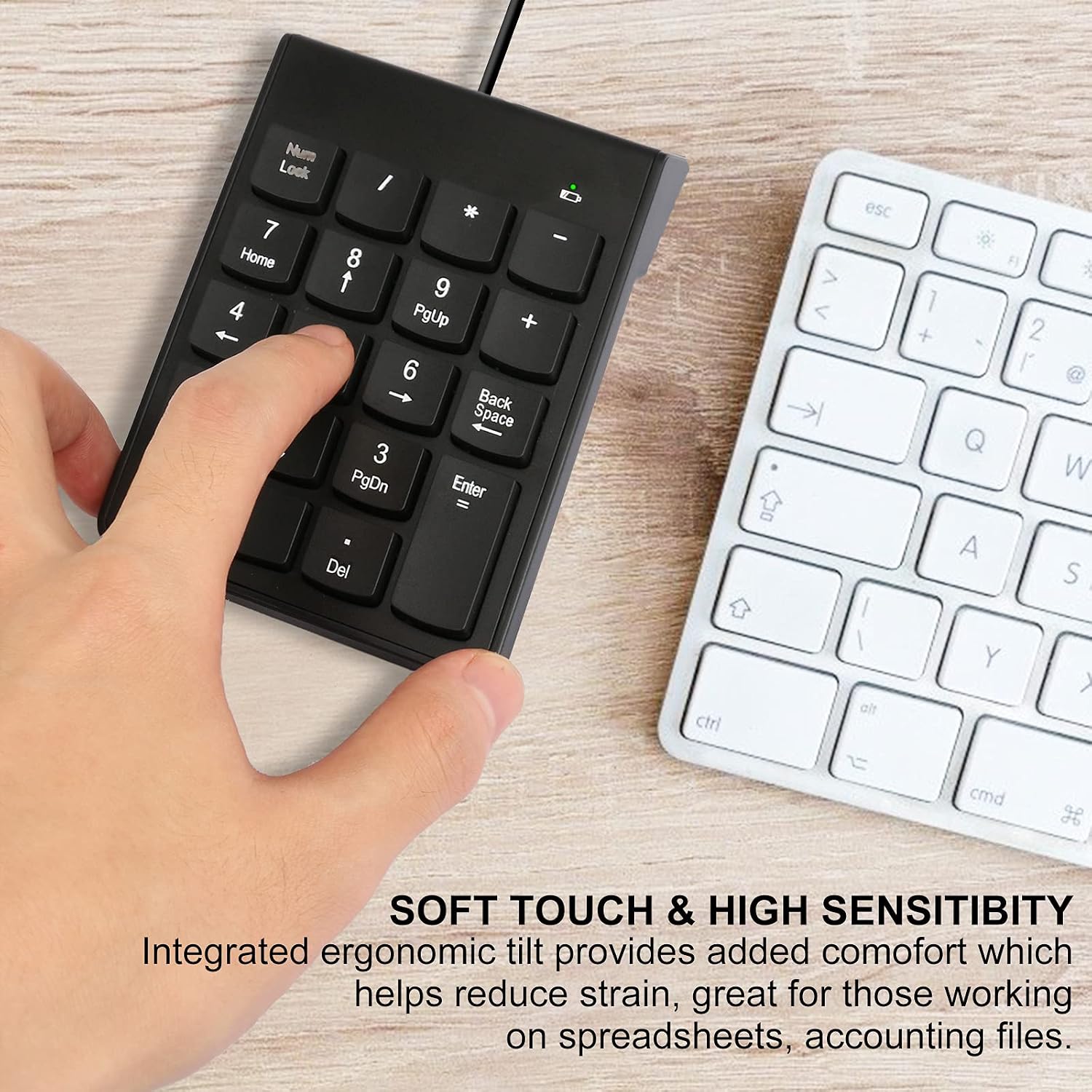 USB Numeric Keypad for Laptops, 10-Key Finger-Friendly Keycap Design Ultra-Thin Ergonomic Portable Foldable External Number Keyboard, PC Accessories for PC, Desktop, Surface Pro, Notebook, Finger-Friendly Numeric Keypads, Full Size Keys