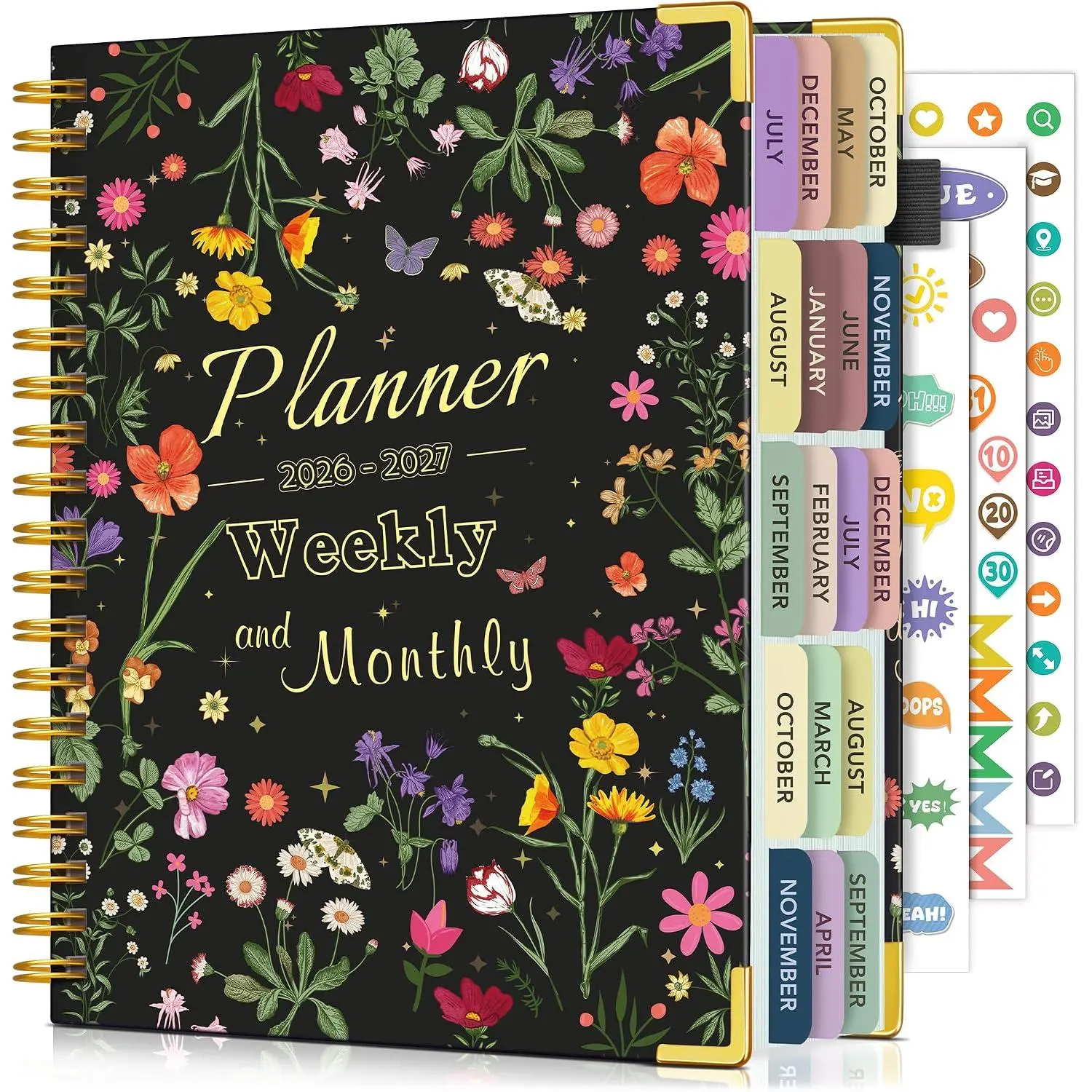 Academic Planner 2026-2027, 18 Months Weekly and Monthly Calendar Planner from July 2026 - December 2027, 7.3" x 10" B5 Large Hardcover Agenda Organizer Book with Tabs, Yearly Daily Planners for School Work Student Teacher, Black Garden