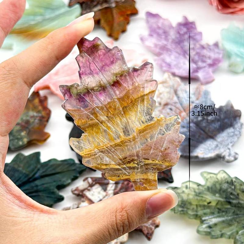 【Star Gate】3countNatural Fluorite Leaf Carving | Autumn-Inspired Healing Crystal for Energy Balancing and Home Decor