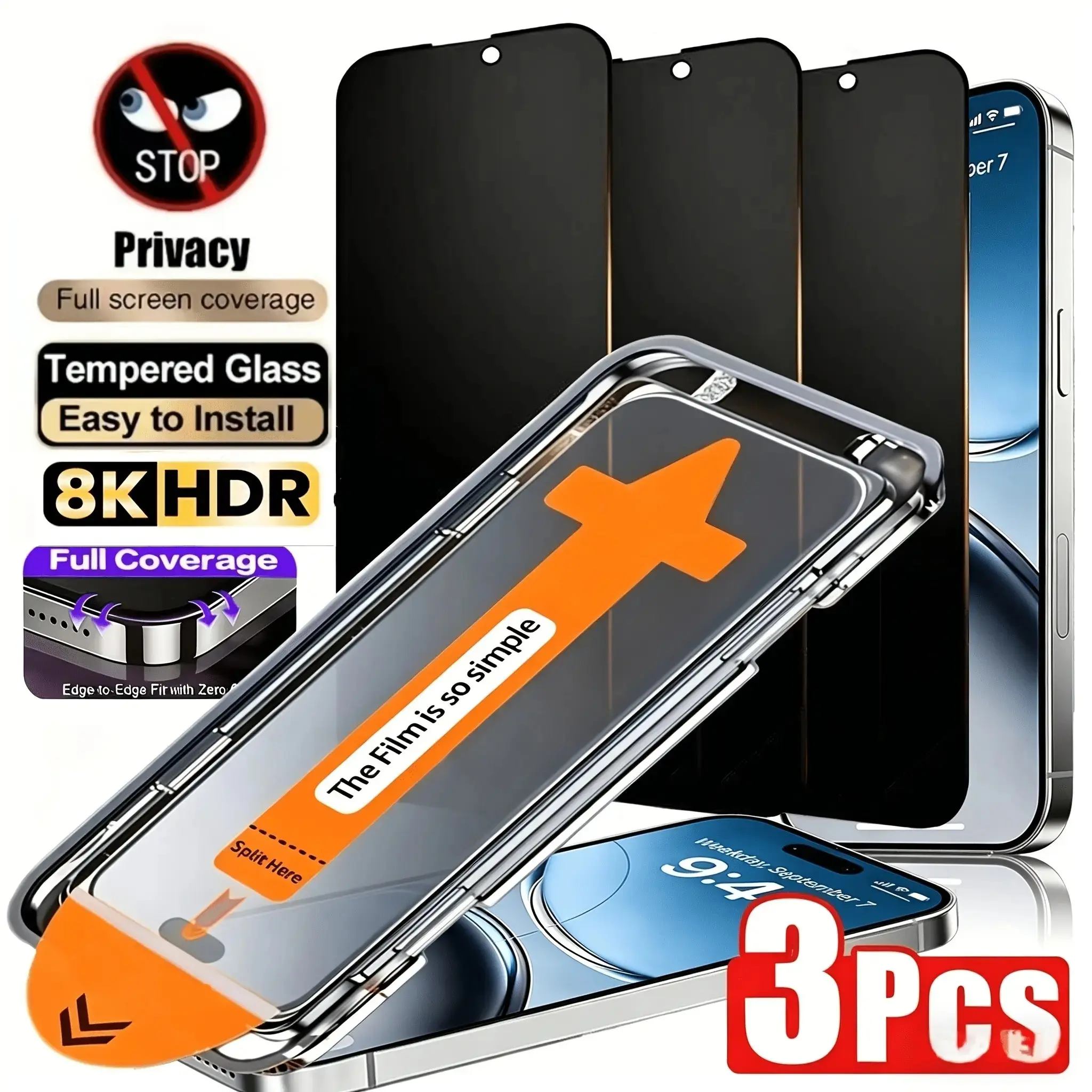 3-Pack Auto-Align Privacy Tempered Glass Screen Protector for iPhone 17-11-12-13-14-15-16-17 Pro/max, 9h Anti-Spy, Oil Repellent, Phone Accessory