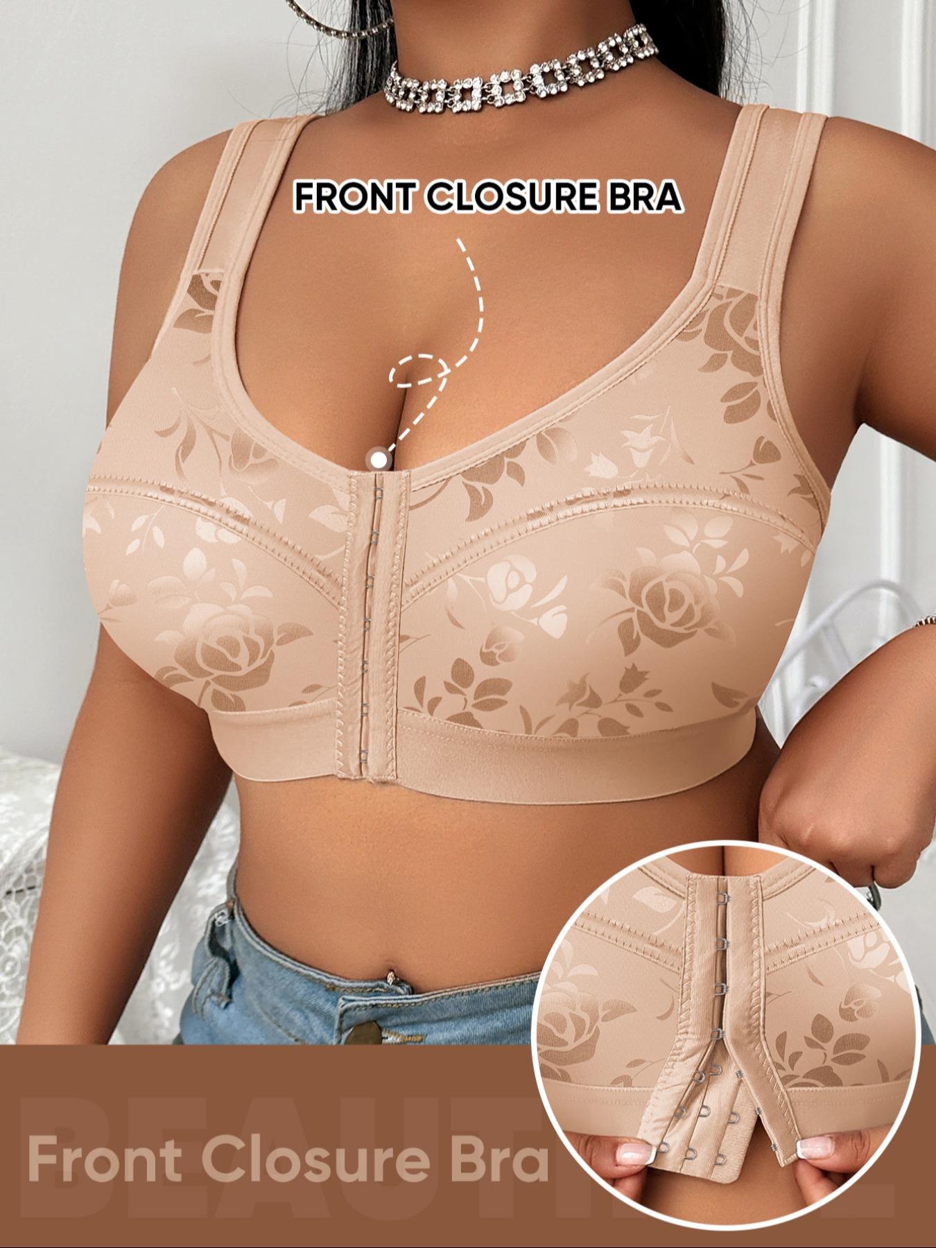 Women's Full Coverage Unlined Wireless Bra Set, Large Size Soft Breathable Underwear, Casual Plain Design, All Seasons Comfort